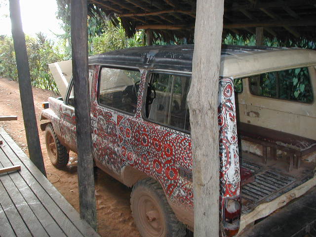 decorated jeep at karawari